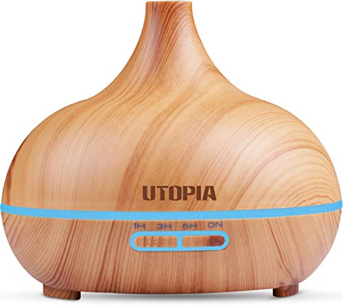 Utopia Home Ultrasonic Essential Oil Diffuser 300ml - Cool Mist Air Humidifier – Water-less Shutoff - 7 Changing Colors - Aromatherapy and Skin Benefits - Bamboo 300ml