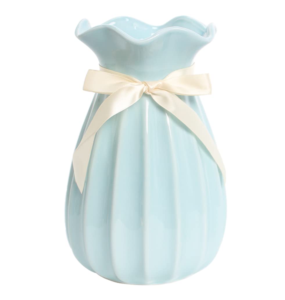 Ceramic Vases for Minimalist Modern Home Decor, Decorative Flowers Vase for Wedding Dinner Table Office Bedroom - Blue, Small