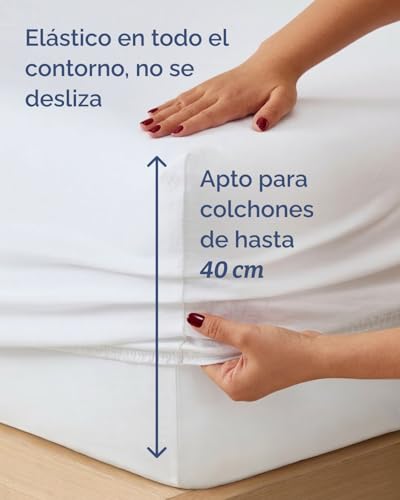 Jersey Fitted Sheet Cotton 180 x 200 cm White + 2 Pillowcases 80 x 80 cm – Pack of 3 – 100% Cotton – Terry 40 cm / 16 Inches – Soft, Wrinkle and Hypoallergenic – Oeko-Tex Standard 100 Certified