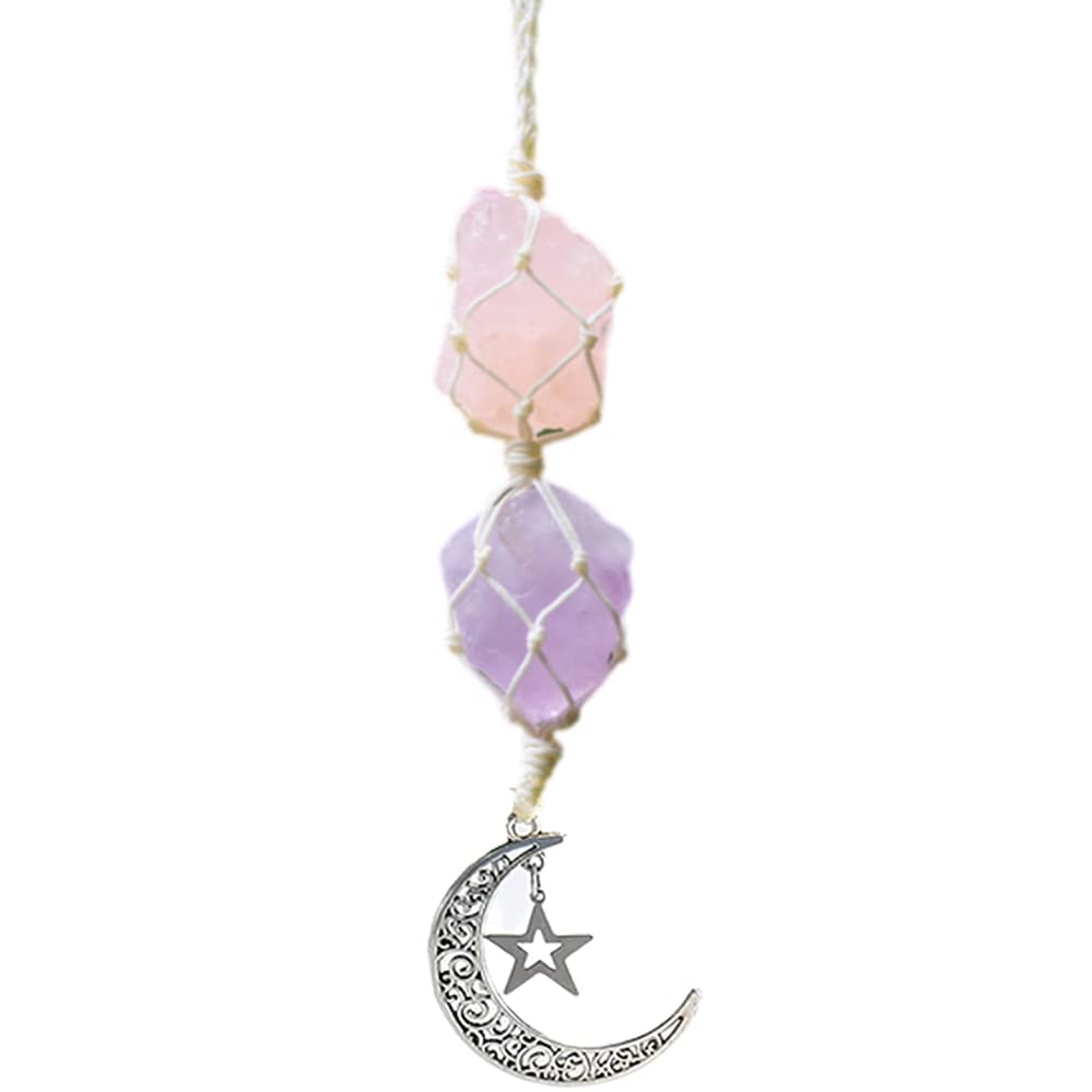 WULILONG Rose Quartz Amethyst Pendant Crystal Car Hanging Ornament Hanging Car Crystal Accessories Crystal Stones (RoseCrystal+Amethyst)