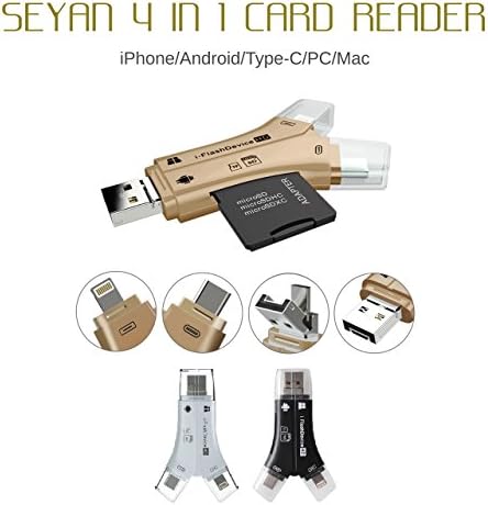 SEYAN 4 in 1 Card Reader Flash Drive USB Micro SD SDHC TF Reader for iPhone 7/7 plus/6s/6s plus/s5s/5/5c/ ipad / MAC / PC / Android (Gold)