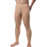 Men's Ice Silk Sheer Leggings Pants Underwear Bottoms Low Rise Elastic Trousers Long Johns