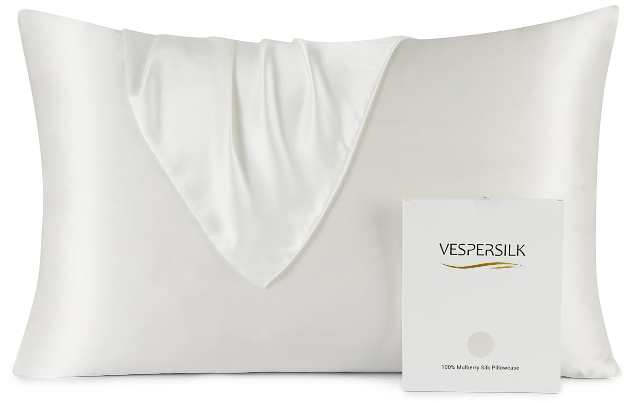 Vespersilk 100% Mulberry Silk Pillowcase for hair and skin, Real Premium 19 Momme, Grade 6A Silk on Both Sides, with Hidden Zipper, 1pc (Standard 50x75cm, Ivory White) — image 1