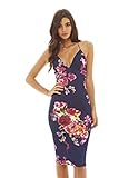 AX Paris Women's Deep V Front Floral Midi Navy Dress(Navy Rose Flower, Size:10)
