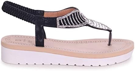 Kansas - Black Toe Post Diamante Embellished Sandal with Memory Foam Inner