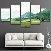 5 Panel Canvas Wall Art Green Mountain in India Pictures Modern Artwork for Home Decorations Ready to Hang - 60