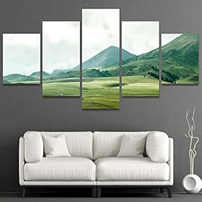signwin 5 Panel Canvas Wall Art Green Mountain...