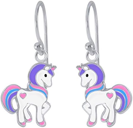 Fish Hook Sterling Silver Dangling Unicorn Earrings Purple