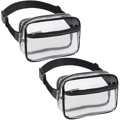 Veckle Clear Fanny Pack - Stadium Approved 2 Pack Crossbody Clear Belt Bag for Women Men Transparent Large Waist Bag with Adjustable Strap for Sports Events, Concerts, Black