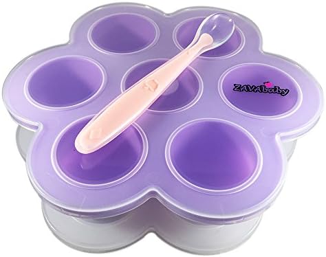 2-Pack Silicone Baby Food Freezer Tray with Clip-On Lid - Collapsible Storage Skip for Homemade Food, Fruits, Vegetables, and Milk - Includes Teaspoon, BPA Free - FDA Approved