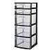 Sterilite 5 Tower Drawers & Carts, 12.63 Inches, Pack of 2, Black, 2 Count