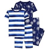 Carter's 4-Piece Toddler and baby Boy's Snug fit Cotton Pajamas (Blue/White Palm, 5T)