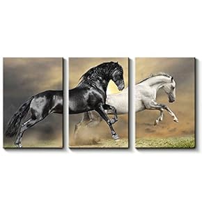 3 Panel Beautiful White Horse Painting Wall Decor...