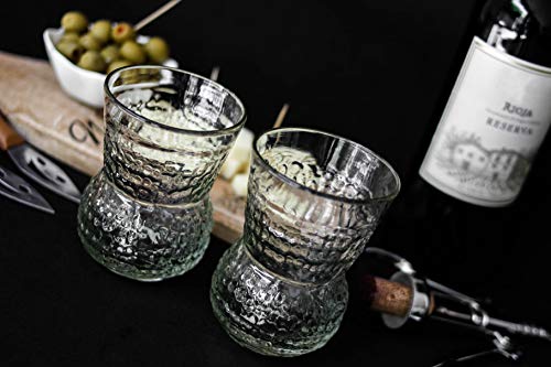 Unique Mexican Artisan Hand Blown Golf Like Design Large Drinking Glasses for Red Wine Lovers, Couples Wedding, Hostess Glassware Gift Idea Set of 4 Stem Less Recycled Lead Free Glass Cup 10 Oz
