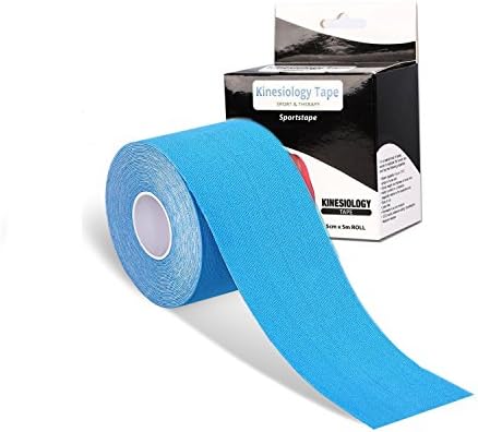 Kinesiology Tape, Waterproof Pain Relief Adhesive - Best Physio Tape for Injury Knee Feet Muscle Strains Neck Shoulder Ankle- 5cm x 5m roll - Highest Durability - UP TO 8 DAYS WEAR(Light blue(Single))