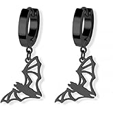 316L Stainless Steel Bat Outline Dangling Huggie Hoop Earrings, Sold as a Pair