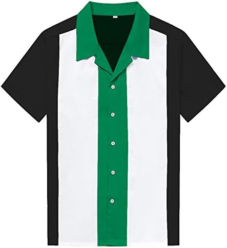 Anchor MSJ Men's 50s Male Clothing Rockabilly Style Casual Cotton Blouse Mens Fifties Bowling Dress Shirts