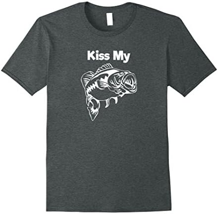 Mens Kiss My Bass - Large Mouth Bass - Fishing Sarcastic Shirt Large Dark Heather