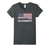 Womens Sacramento CA American Flag Skyline Distressed T-Shirt Small Dark Heather