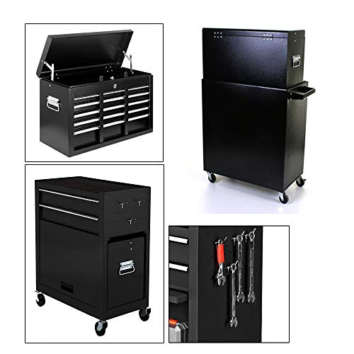 Big Tool Chest,Removable 2 in 1 Tool Box,8-Drawer Tool Storage,Detachable Tool Chest with 4 Universal Wheels (2 PCS Lockable),Keyed Locking System Toolbox Organizer,Black - Thumbnail 3