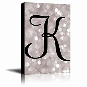 The Letter K in Brush Stroke Cursive on a Champagne Colored Bokeh Background - Modern Romantic Elegant Art - Canvas Art Home Art - 12x18 inches