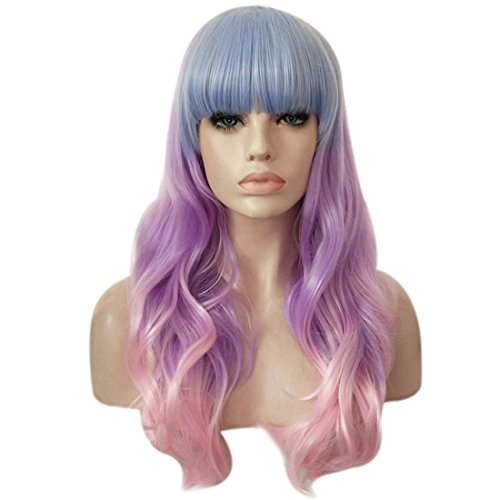 Wigood 26" cosplay wig long curly multicolor wigs with flat …
