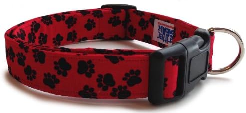Adjustable Dog Collar in Red Black Paws (Handmade in The U.S.A.)