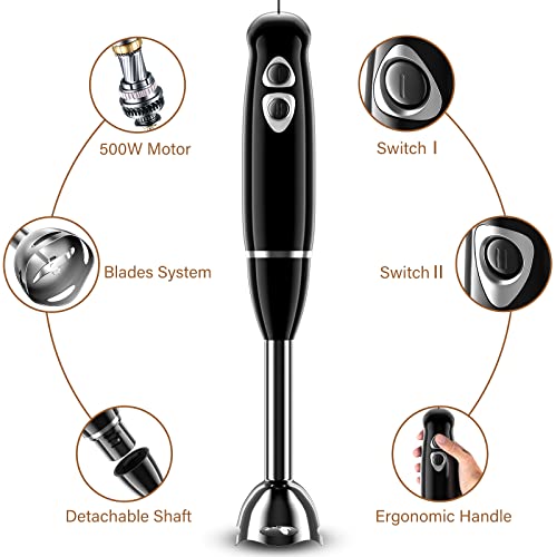 Hand Blender, 500 Watt Immersion Blender, 5in1 Stick Blender with
