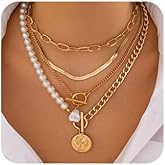 Octwine Boho Simple Layered Gold Pearls Choker Necklaces for Women Stackable Gold Chain Necklace Layering Pearls Pendant Trendy Gold Necklaces Set for Women