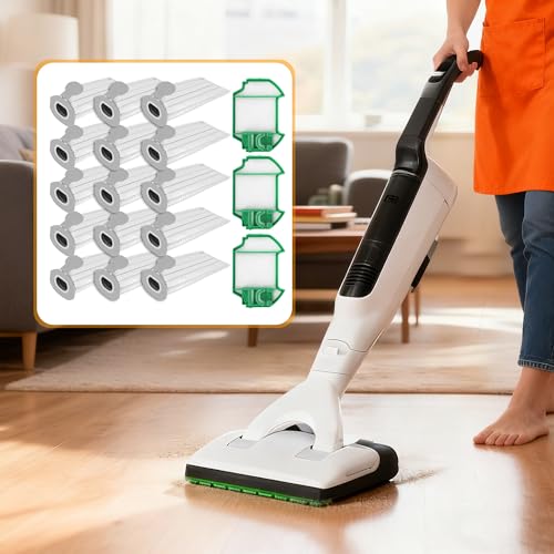15 Vacuum Cleaner Bags for Vorwerk VK7 FP7 and 3 Hepa Filters, VK7 Kobold Bag for Microfibre Bags, VK7 Filter Bags Accessories, Kobold Bags VK7 Cordless