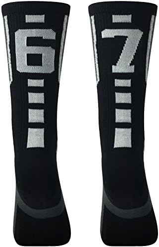 Number Socks Youth ID Player Team Number Socks for School Child Boys Girls Half Cushioned Athletic Over The Calf Socks Black/White 67 or 76 Team Number by Comifun