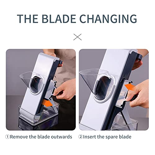 Vegetable Chopper Mandoline Slicer, Stainless Steel Panel, Cover 4 Blades, Veggie Slicer Food Cutter Apple Vegetable Onion Potato Salad Carrot Fruit Fish Meat Cutter with Container