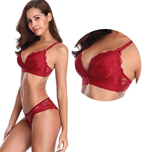 SHEKINI Dessous-Sets für Damen BH und Slip ohne Bügel Push up Blumen Spitze BH Set Tiefer Ausschnitt Verstellbare… – Bild 4