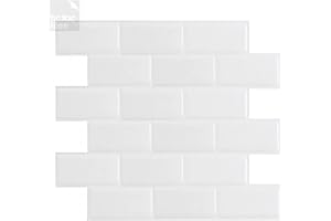 Tic Tac Tiles 12"x 12" Peel and Stick Self Adhesive Removable Stick On Kitchen Backsplash Bathroom 3D Wall Sticker Wallpaper Tiles in White Subway Designs (Subway White, 10 sheets)