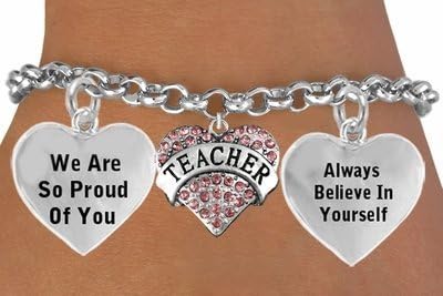 Genuine " Crystal Teacher " Charm Adjustable Charm Bracelet