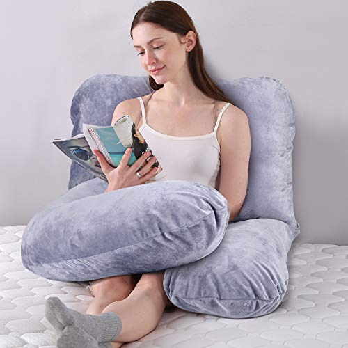 BATTOP Full Body Pregnancy Pillow G-Shaped Maternity Pillow Removable for Sleeping with Nursing Baby Design Support for Back Belly Hips Legs (Dark Gray)