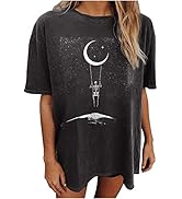 Womens Summer Vintage Short Sleeve T Shirt Oversized T Shirt Basic Black Short Sleeve Casual Roun...