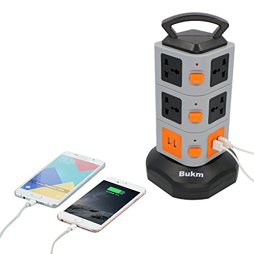 Surge Protector Power Strip, Bukm 10-Outlet 4-Port Universal USB Charging Station Overload Protection (110-250V Worldwide Voltage) for iPhone, iPad, Android Devices, Samsung, Laptop, Computer