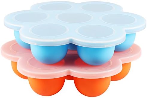 WARMWIND Silicone Baby Food Storage Container, Large Non-Stick Egg Bites Mold For Instant Pot Accessories, Fits 5, 6, 8qt Pressure Cooker, Reusable Freezer Tray with Lid Blue,Orange (Set of 2)