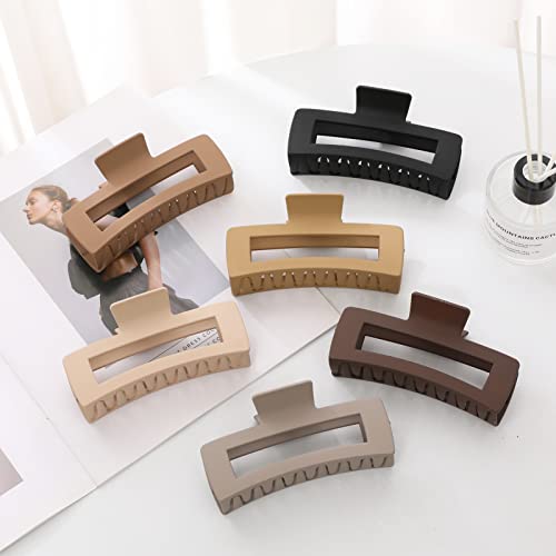 5 Inch Extra Large Hair Clips, Big Hair Clips for Thick Long Curly Hair, Strong Hold Jaw Clip Oversized Non-slip Square Hair Clips for Women & Girls, Durable Matte XL Jumbo Claw Clips, Hair Accessories with Multi Color, 6 Pack