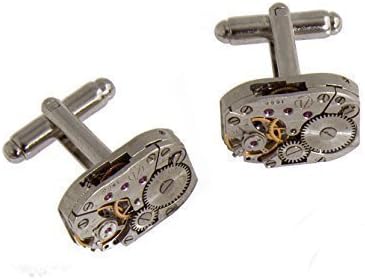 SILVER STEAMPUNK JEWELLERY VINTAGE NEO VICTORIAN WATCH MOVEMENT CUFFLINKS UNIQUE UNUSUAL GIFT IDEA with leatherette gift box by MILLIE LANE