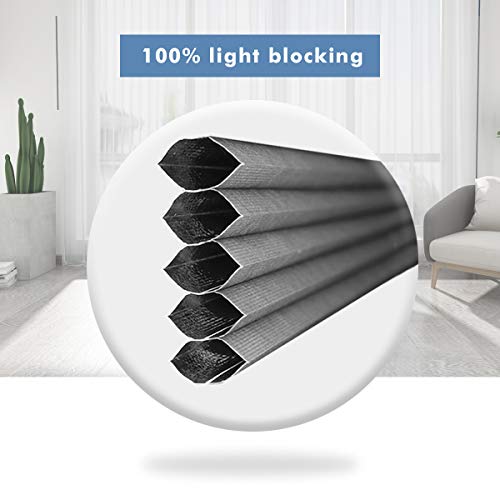 Window Blinds Cordless Cellular Shades Blackout Fabric Blinds Honeycomb Shades Grey-White, 35x64 inch - Thumbnail 2