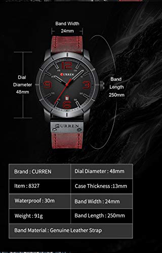 CURREN Reloj de pulsera para hombre, cuarzo, piel, diario, impermeable, esfera redonda - Imagen 5