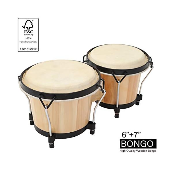 MUSICUBE Bongo Drum Set, 6” and 7” Percussion Instrument, Wooden and Metal Drum for Adult Kids Beginners Professionals…