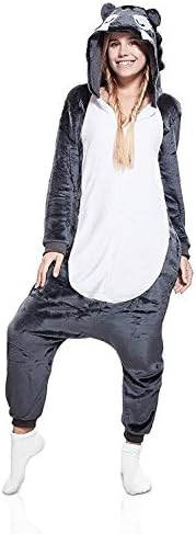 Juxy Couture Adults, Teens Grey Wolf Onesie Pajamas Kigurumi Costume For Women, Men (5'10"-6')