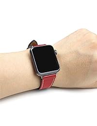 CAILIN   Correa de repuesto para Apple Watch Serie 1 Serie 2 Serie 3, de lujo, de piel auténtica, para Apple Watch 2015 y 2016 y 2017 de 1.654 in, Rojo