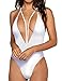 Women Monokini Swimsuits One Piece Bathing Suit Deep V Stylish Backless String (S, White)
