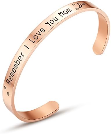 For Mother's Day Gifts - 'Remember I Love You Mom' Cuff Bangle Bracelets Jewelry for Women, Birthday Gifts for Mom from Daughter Son, Thanksgiving, Christmas, Anniversary Day Gift (Smooth Rose gold)