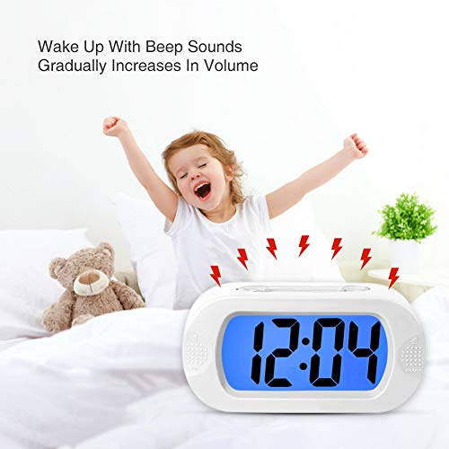 OCEST Smart Digital Alarm Clock with 5.5 inches Large LED Display Backlight Snooze Silicone Cover, Easy Setting Battery Operated Kids Clock, Desk Clock for Bedrooms Bedside Shelf White
