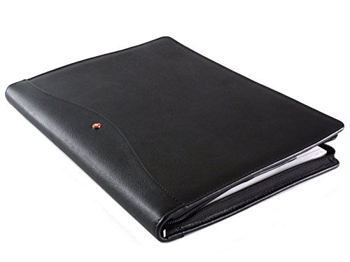 Alpine Swiss Genuine Leather Writing Pad Portfolio Business Case for Left & Right Handed Use with Tablet Sleeve Crosshatch Black - Thumbnail 6